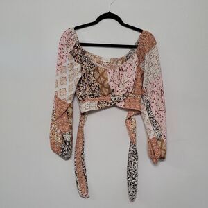 Altar’d State Women Medium Patchwork Crop Top Pink Brown Boho Cottagecore Fairy